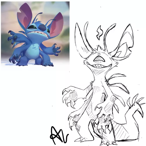 A lil sketch :> (stitch inspired prizimix) just a silly lil guy ♡
