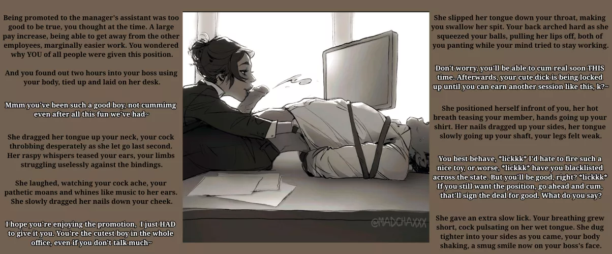 Hell of a Promotion (Artist: Madchaxxx) [Femdom] [Office] [Straight] [Edging] [Bondage]