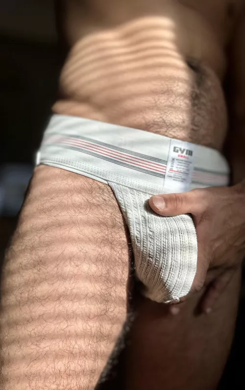 Mood lighting in my vintage gym jockstrap 