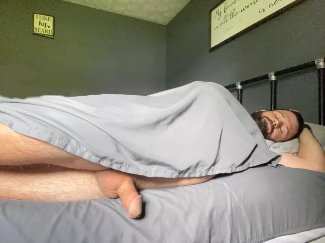 How I sleep, teasing the monster under my bed. Hoping heβs a little hungry π¬