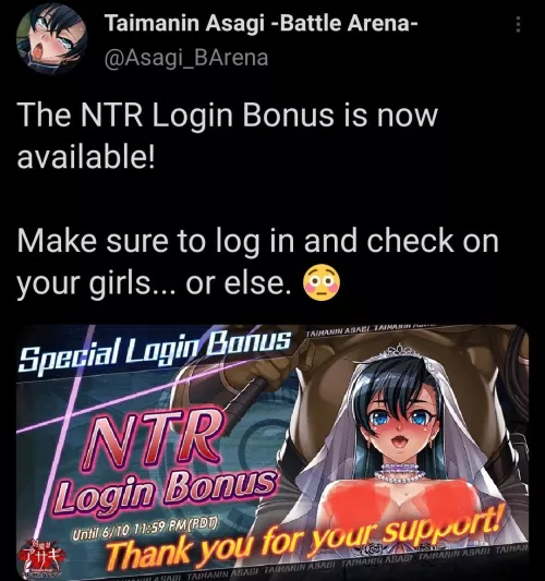 I’m curious if you guys have any interesting ideas of how an NTR gacha might realistically function. How it can incorporate NTR themes into the gameplay, pulls, items etc. 