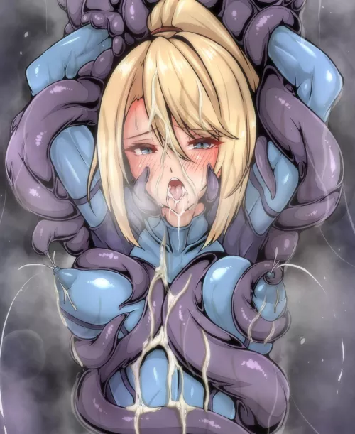 Samus Aran Defeated by Tentacles (Hotter Daimon on Pixiv) [Metroid]