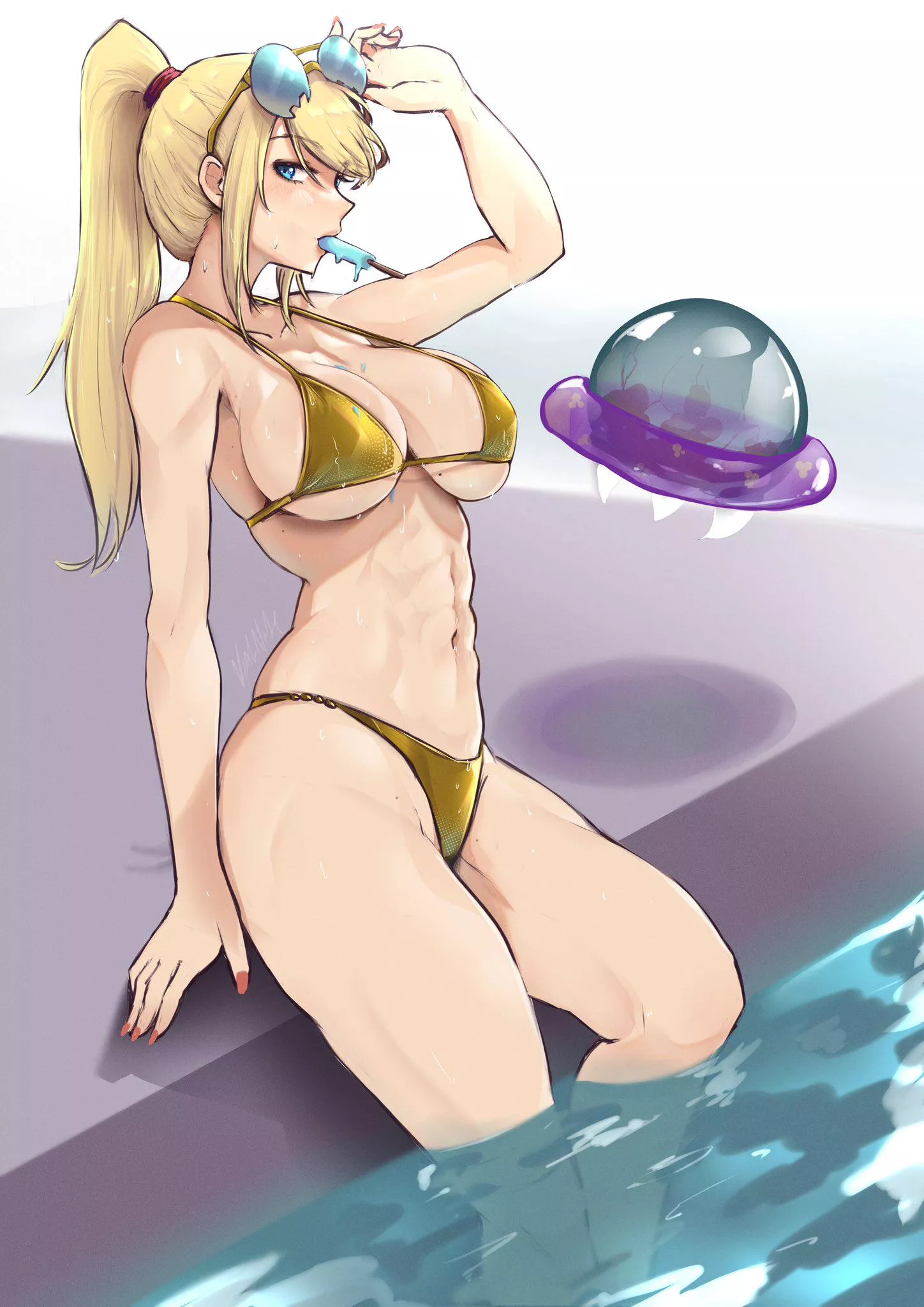 Stay golden Samus at the pool artwork by (vialnite)