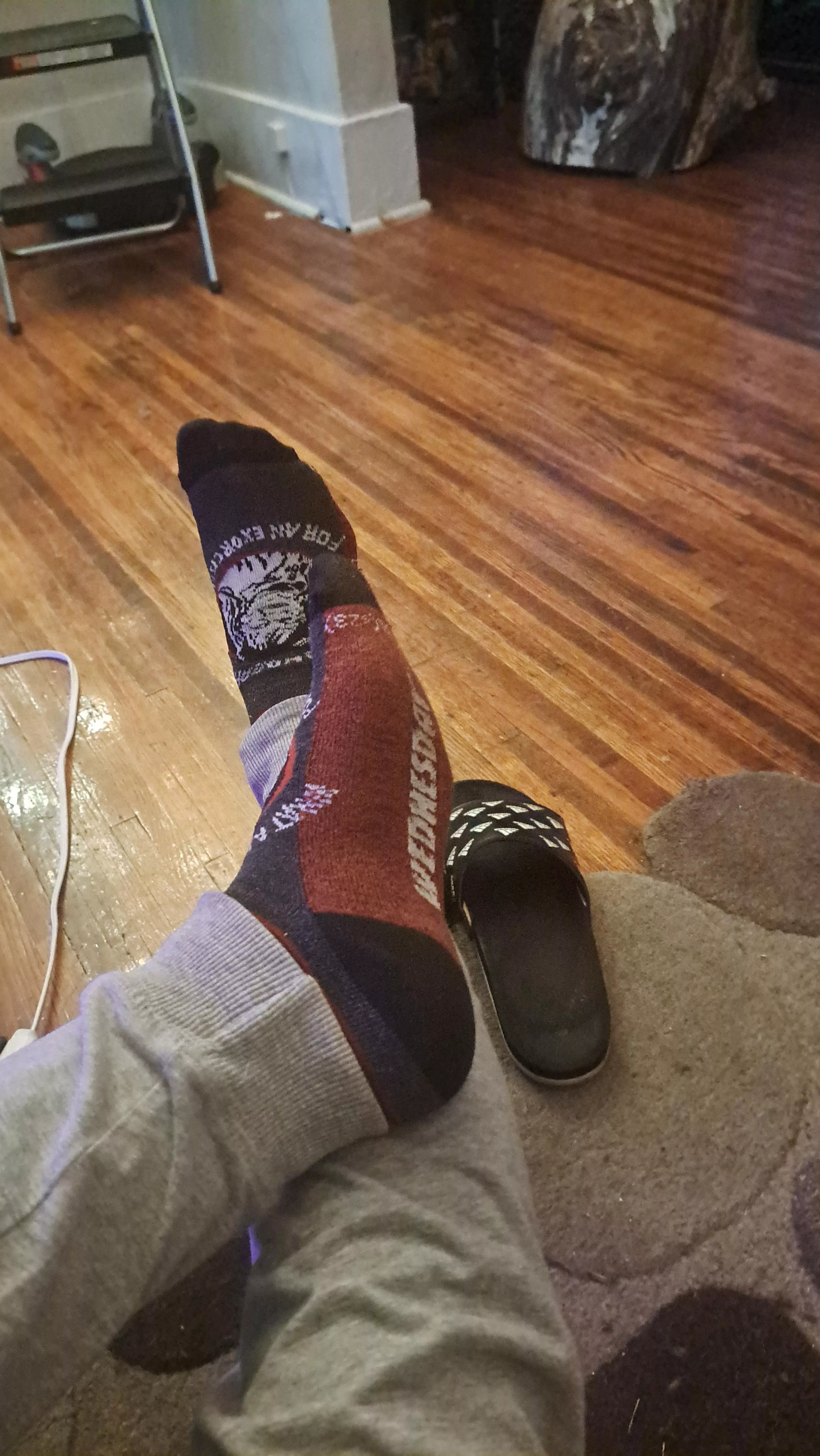 Dirty work socks! I work outdoors landscaping so I wear boots and my feet & socks get very sweaty & filthy ! 3 day wear