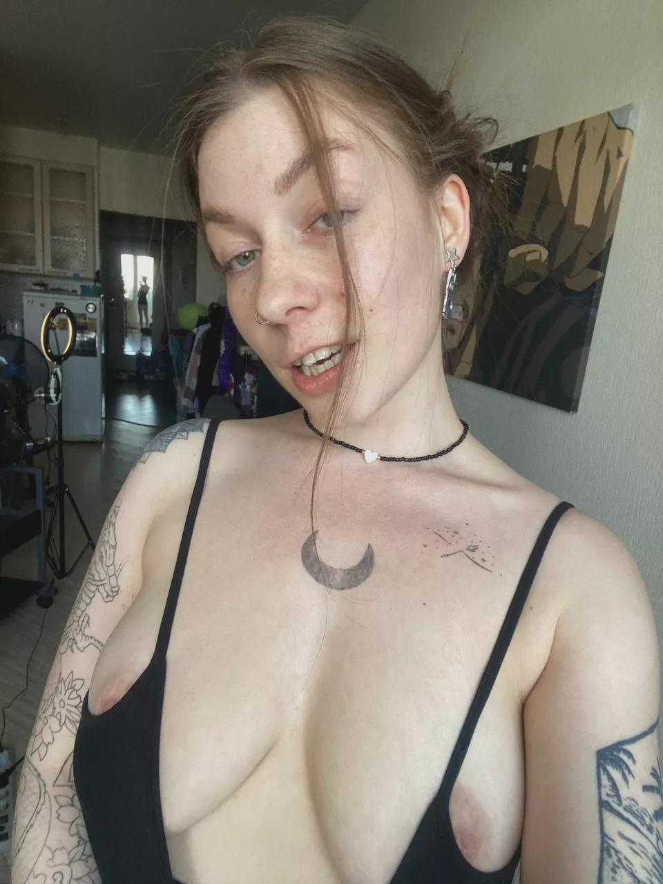 Open your mouth and I'll put my sagging tits in your mouth for you to suck on