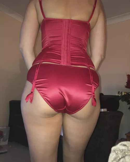 red satin corset and panties