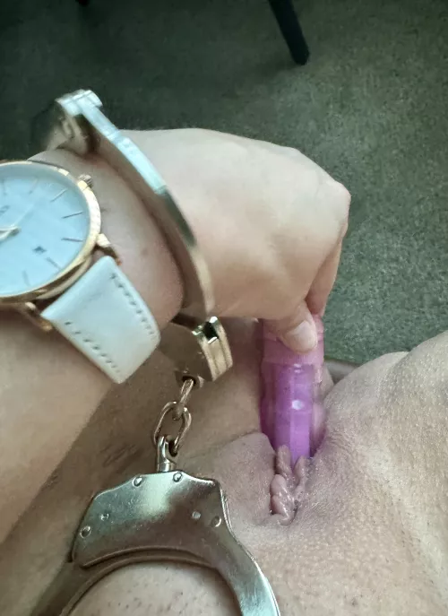 When master takes one cuff off so you can play with yourself and film it for him, too…enjoy the sneak peek! 😘
