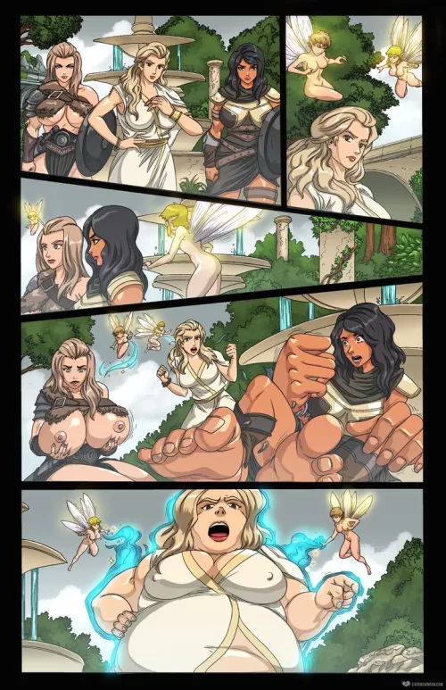 Fairy Fountain Fun (BE, uneven expansion, big boobs, clothes ripping, foot expansion, big feet, weight gain, body expansion, multiple girls, multiple expansions)