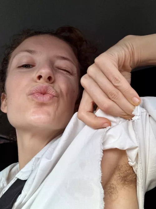 Hairy and a little sweaty after work in the car