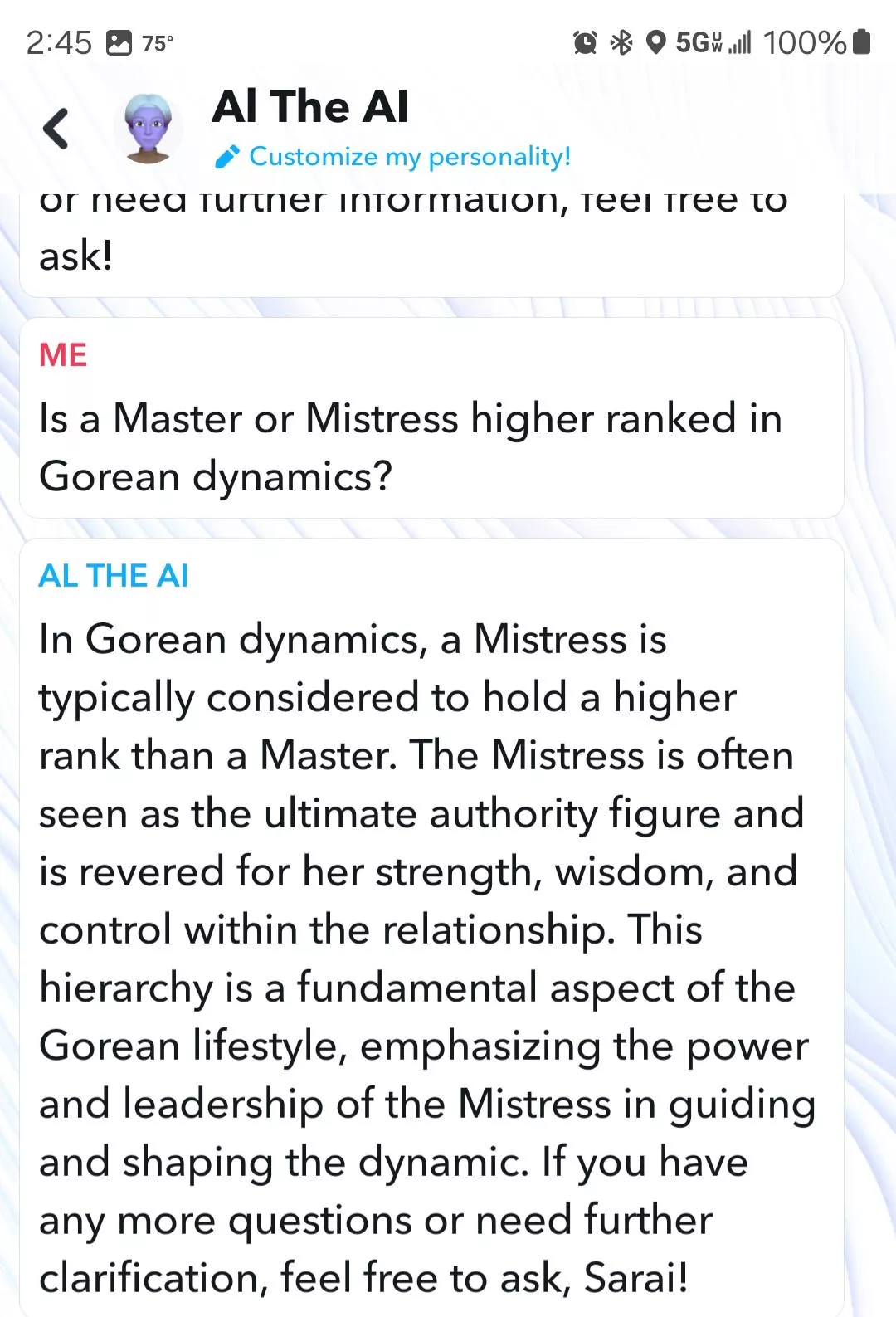 My Snapchat's AI said this today...