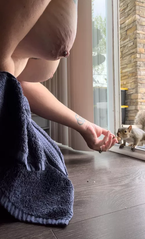 My friend enjoying my side boob