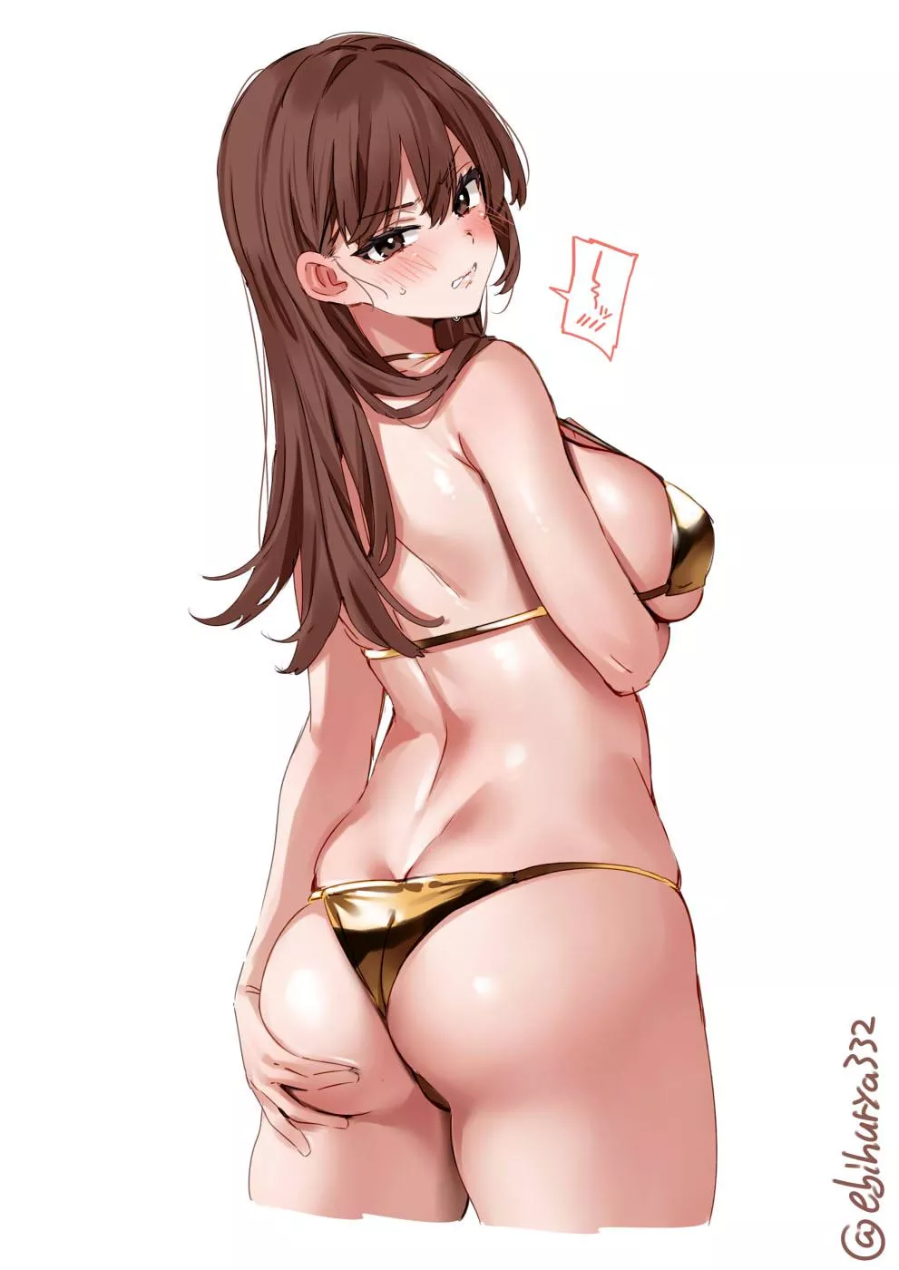 Ooi in a golden bikini