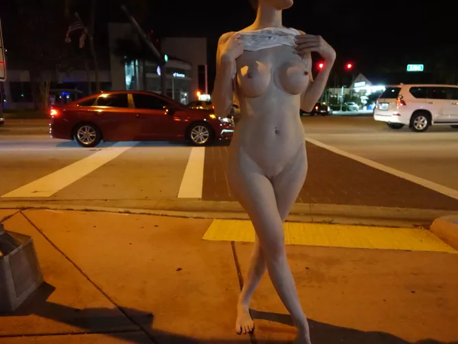 Flashing in front of a busy street!
