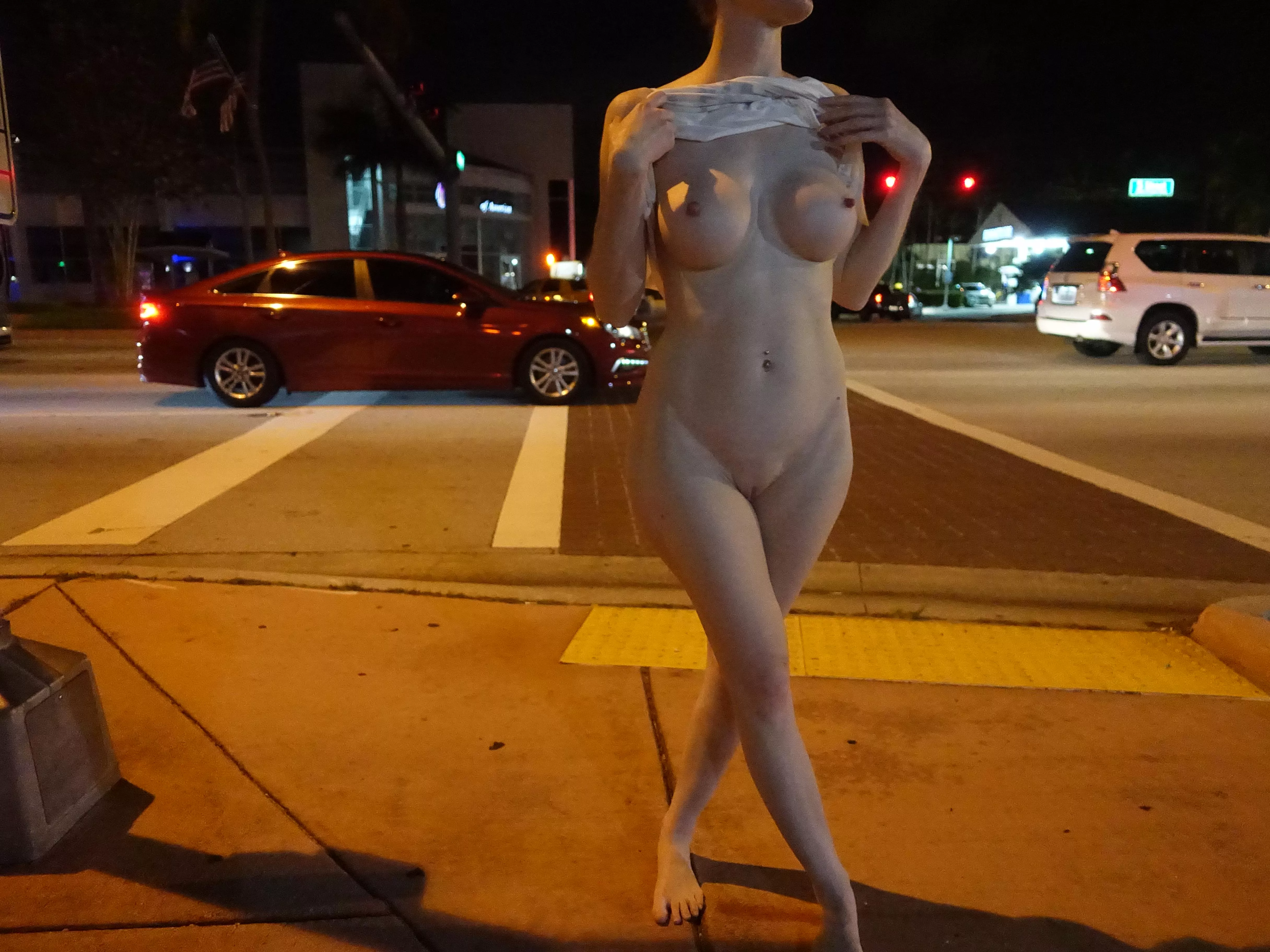 Flashing in front of a busy street!