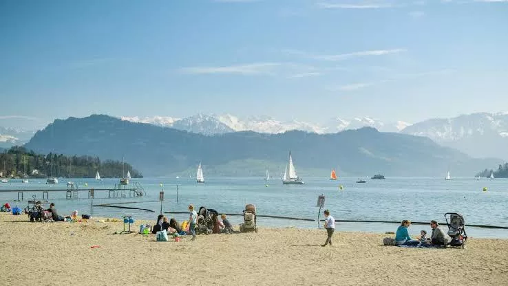 the beautifull beach with mountain view 
