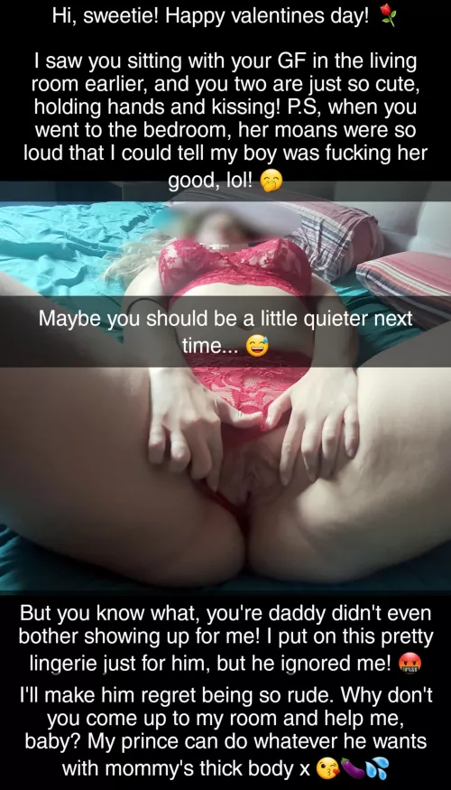 Your father forgets about your slutty mommy's valentine's date, so she chooses you instead!