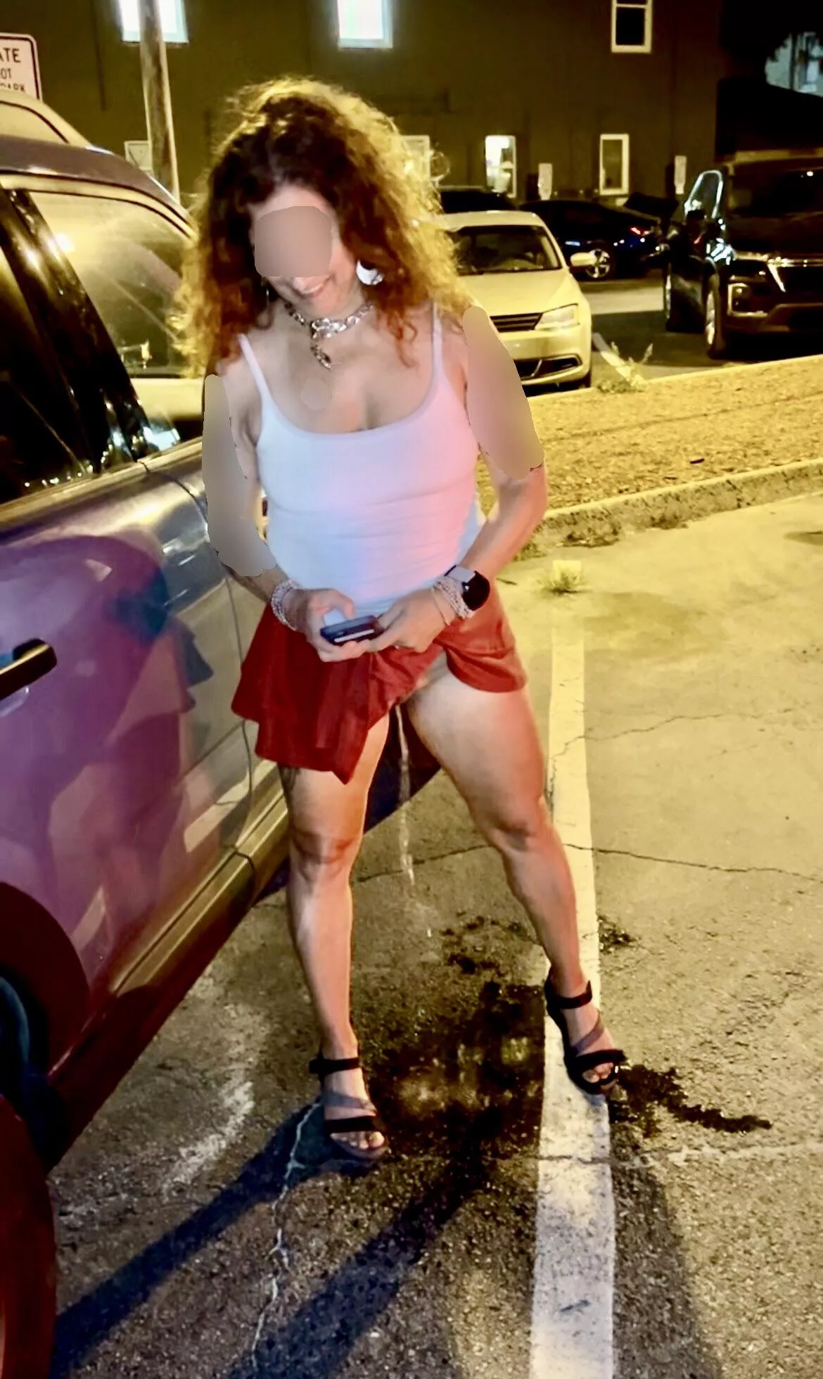 Annie (wife, 55) couldn’t hold it long enough to get home from the bar…