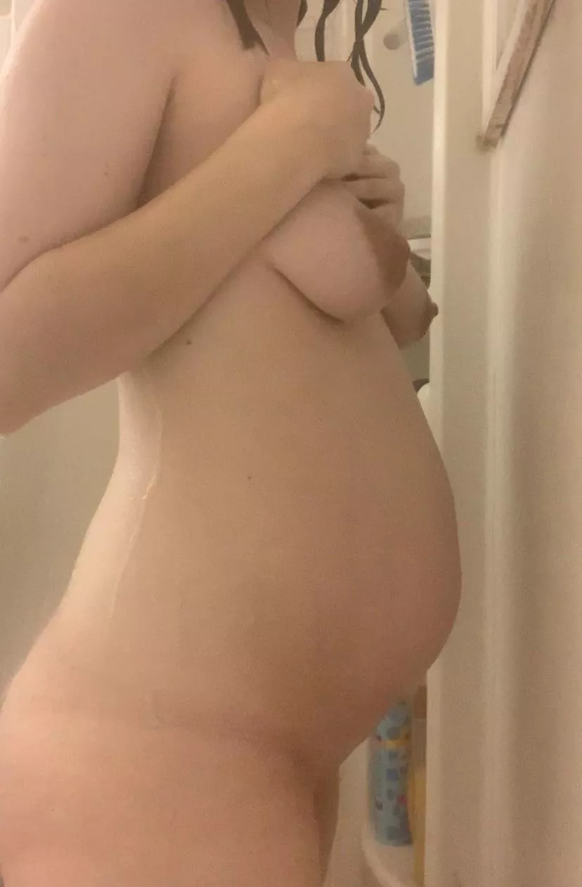Took this in the shower, how far along would you think I was? 