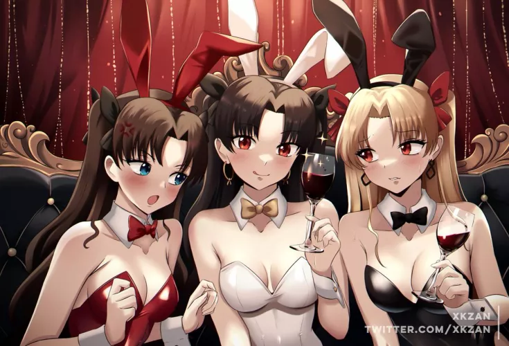 Bunny girls with wine