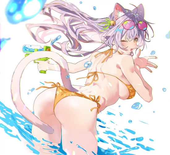 Neko playing in the water