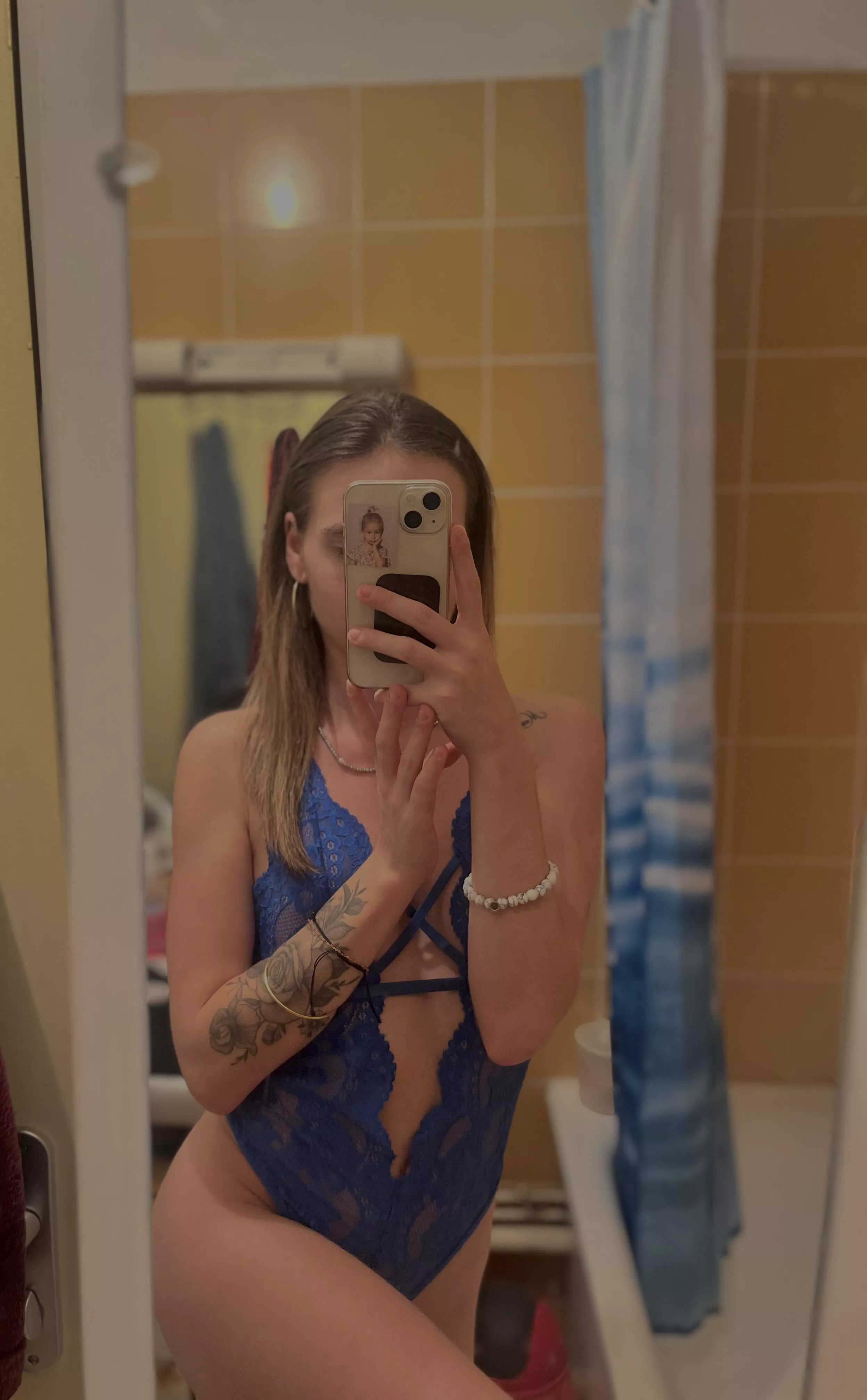 Simply a perfect blonde wearing blue