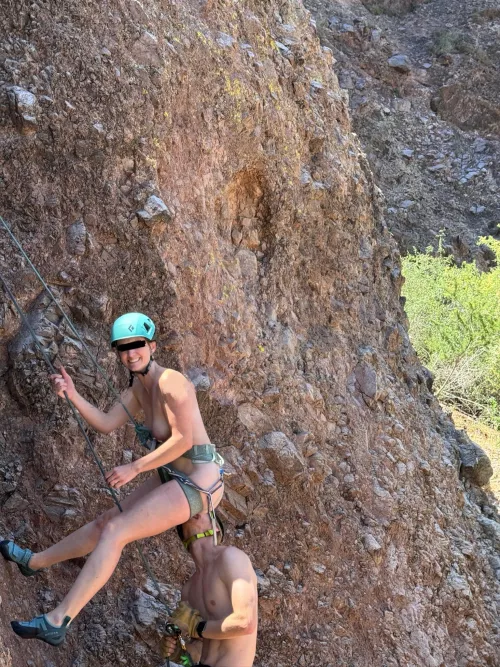 Getting a reward for a good climb… and a good belay! 