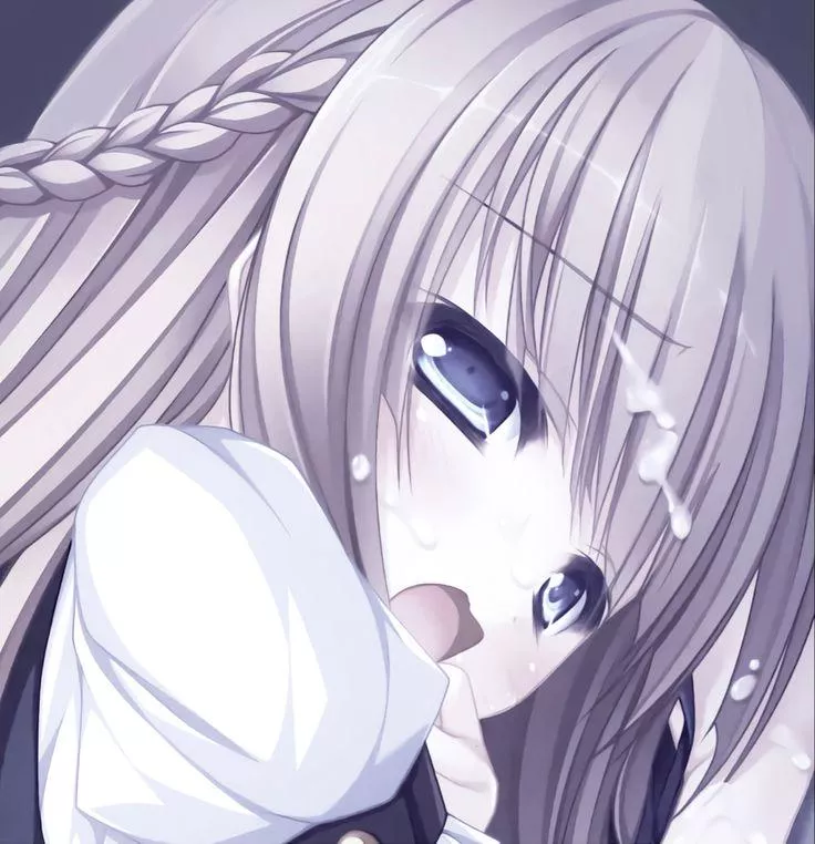 LF color source: 1girl, face, open mouth, hair braid, bangs, cum on hair, cum, long hair, close up, cum on face