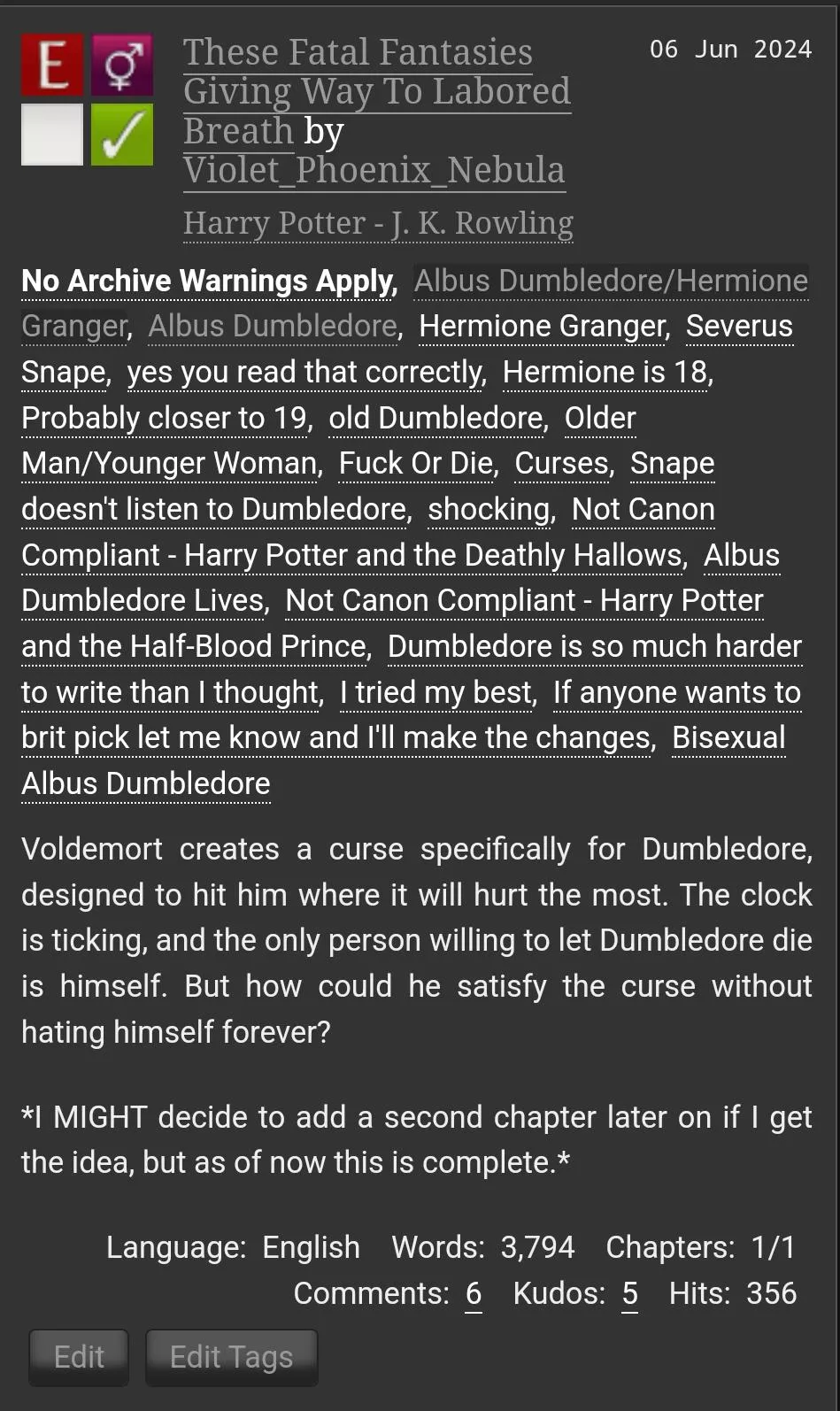 This seems like an excellent place to share my slightly insane fuck or die fic I wrote and posted last week, if anyone is up for an unconventional pairing