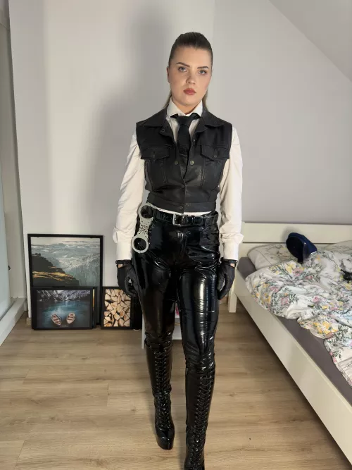 leather top and pvc pants