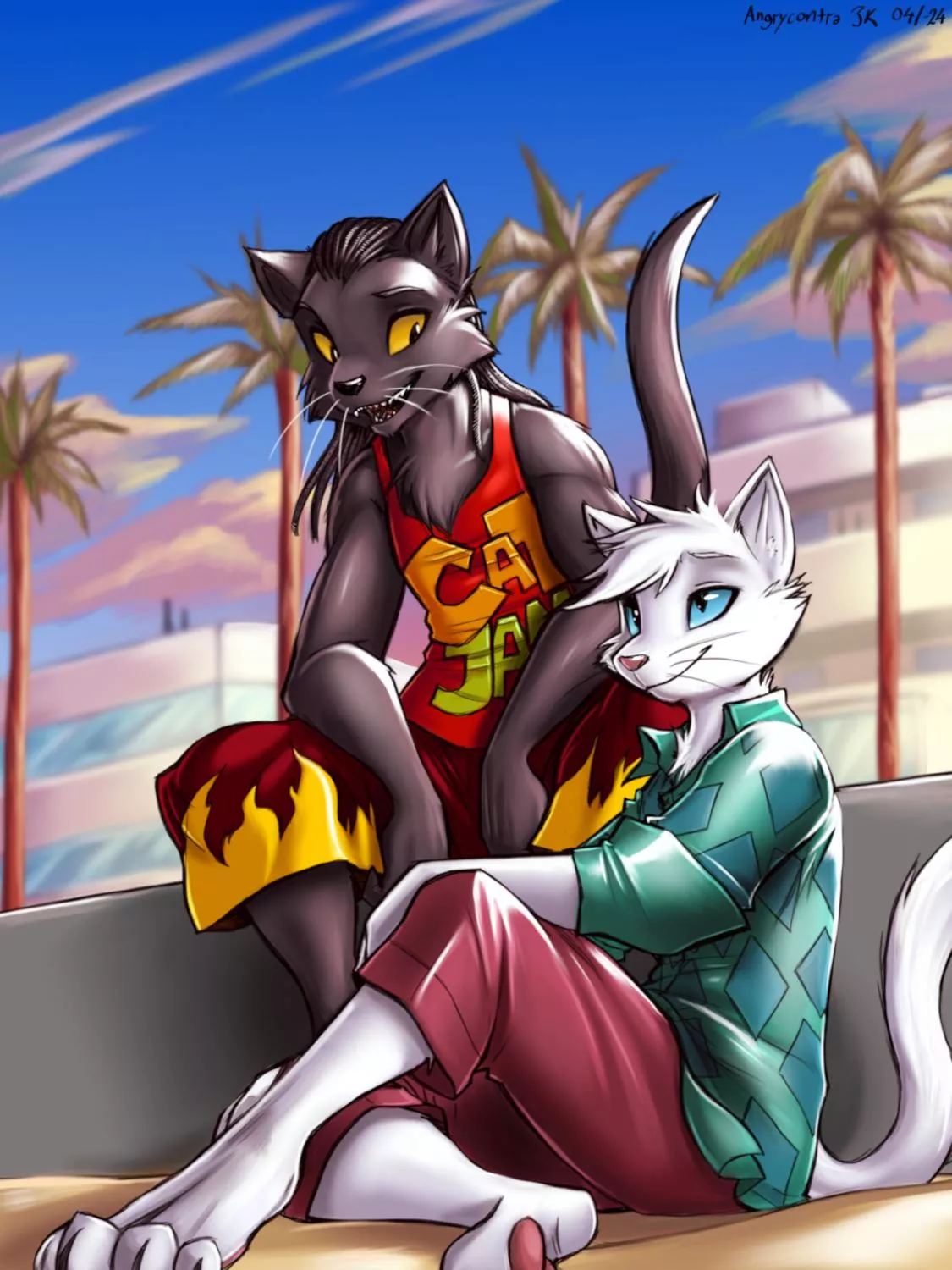 Cat pals on the beach (art by me)