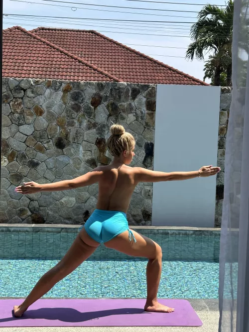 I always do yoga by the pool on sunny days