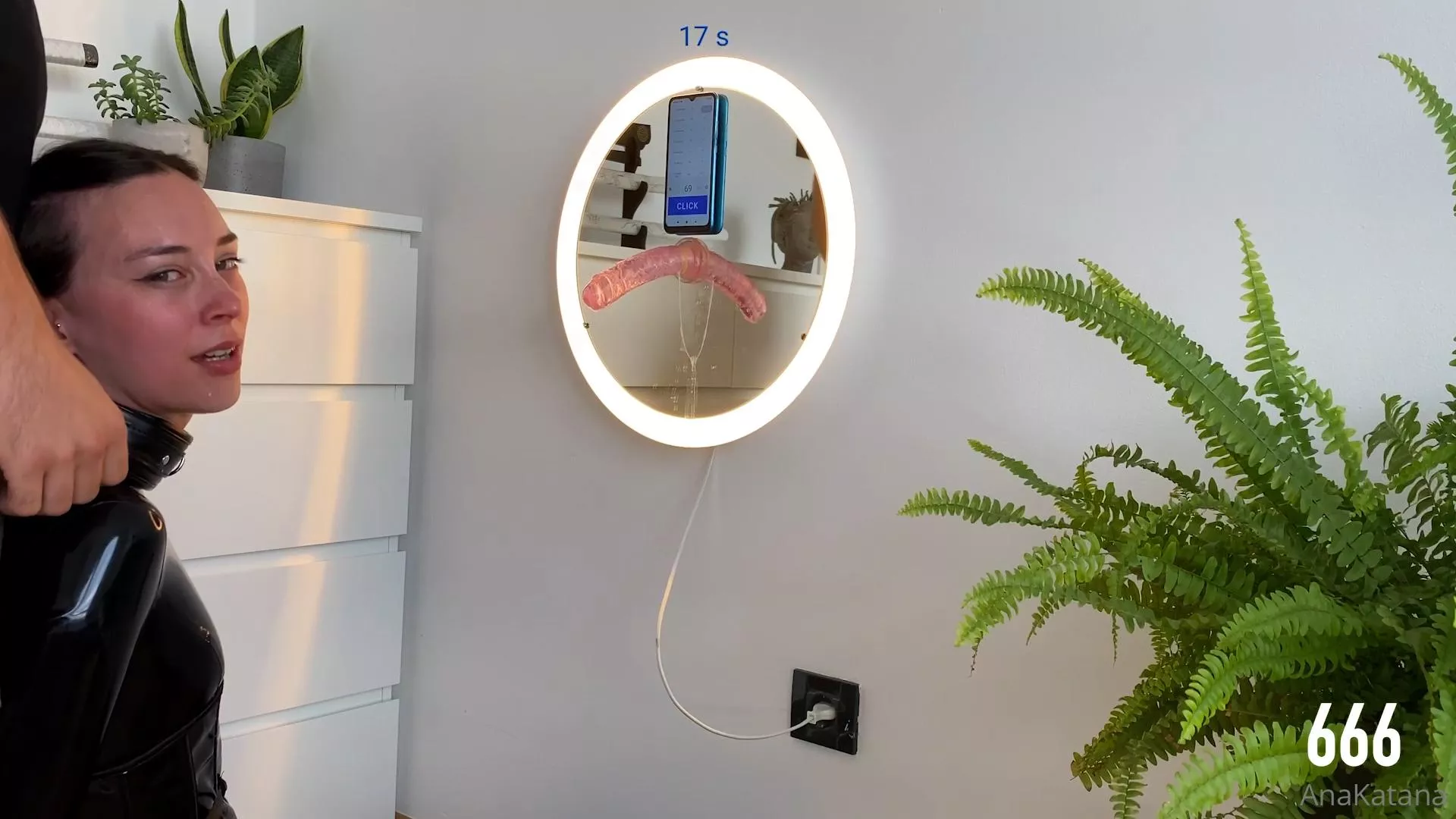 A proud smile of a slave who just finished her hour long throat training session!