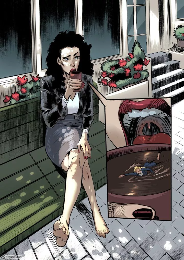 {image} A Little Something Sweet in Her Coffee (Andrea Errico) [giantess, unaware, oral vore, shrunken woman]