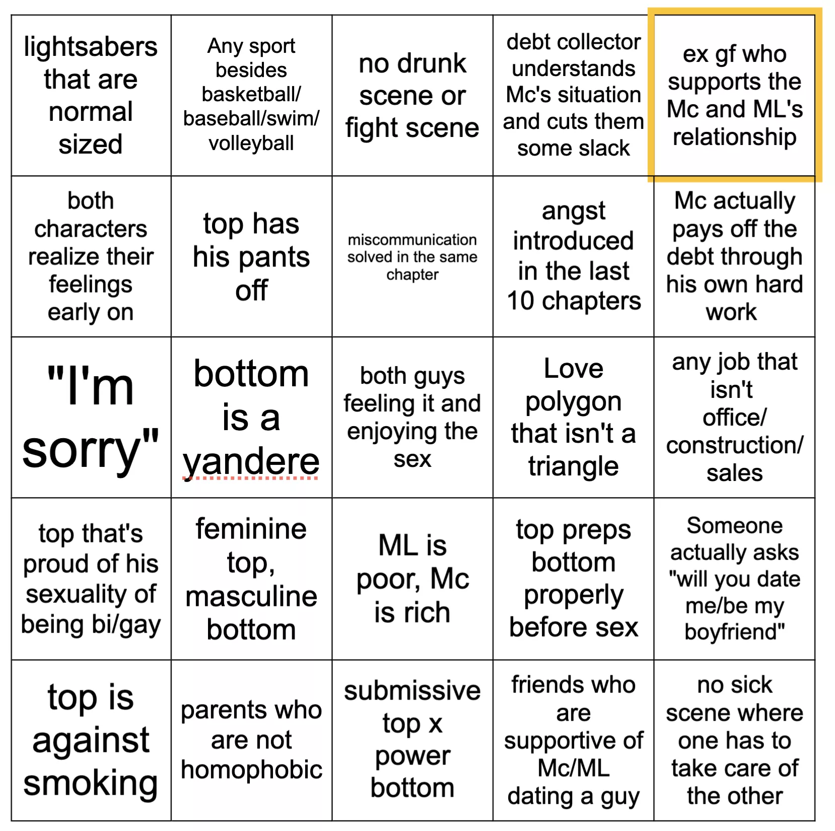 Yaoi Bingo: Impossible Edition
