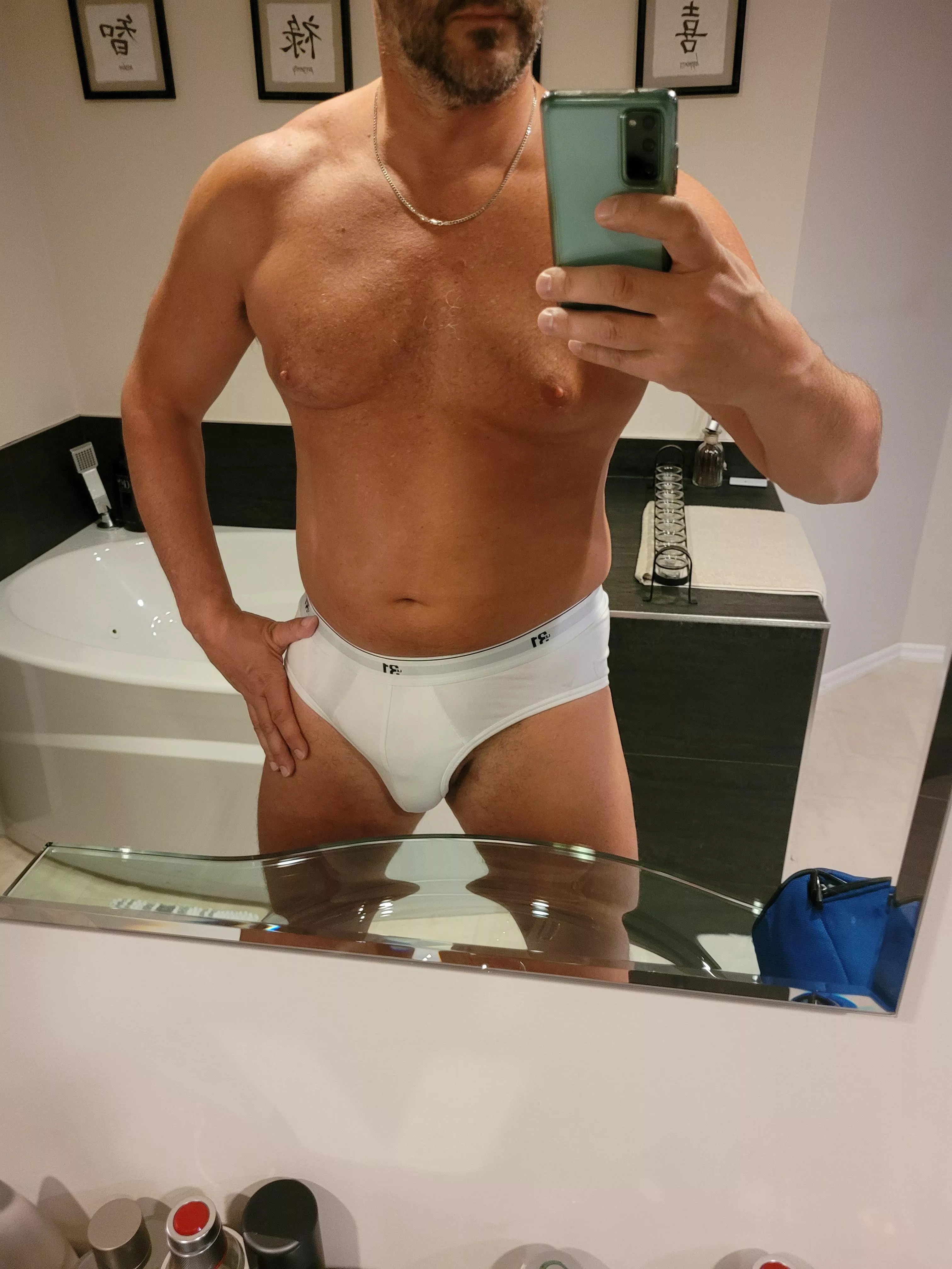 Horny in white briefs..