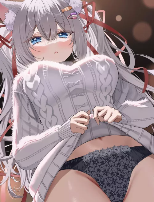 Showing her lovely pantsu