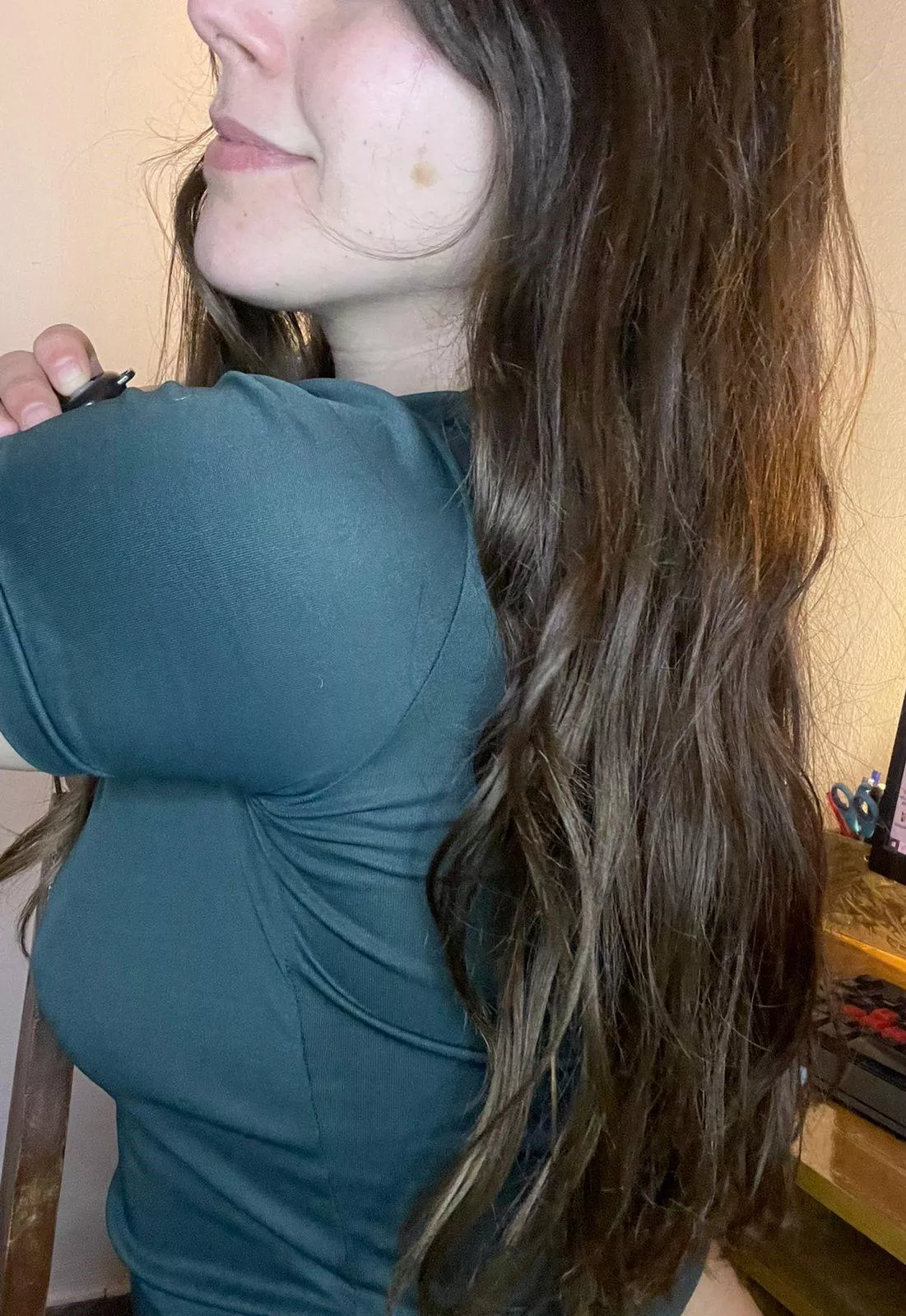 its not quite Rapunzel yet but my hair keeps getting longer and stronger so you can pull it 🤭