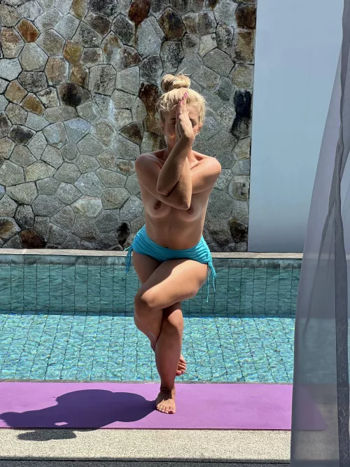 (F) Naked poolside meditation