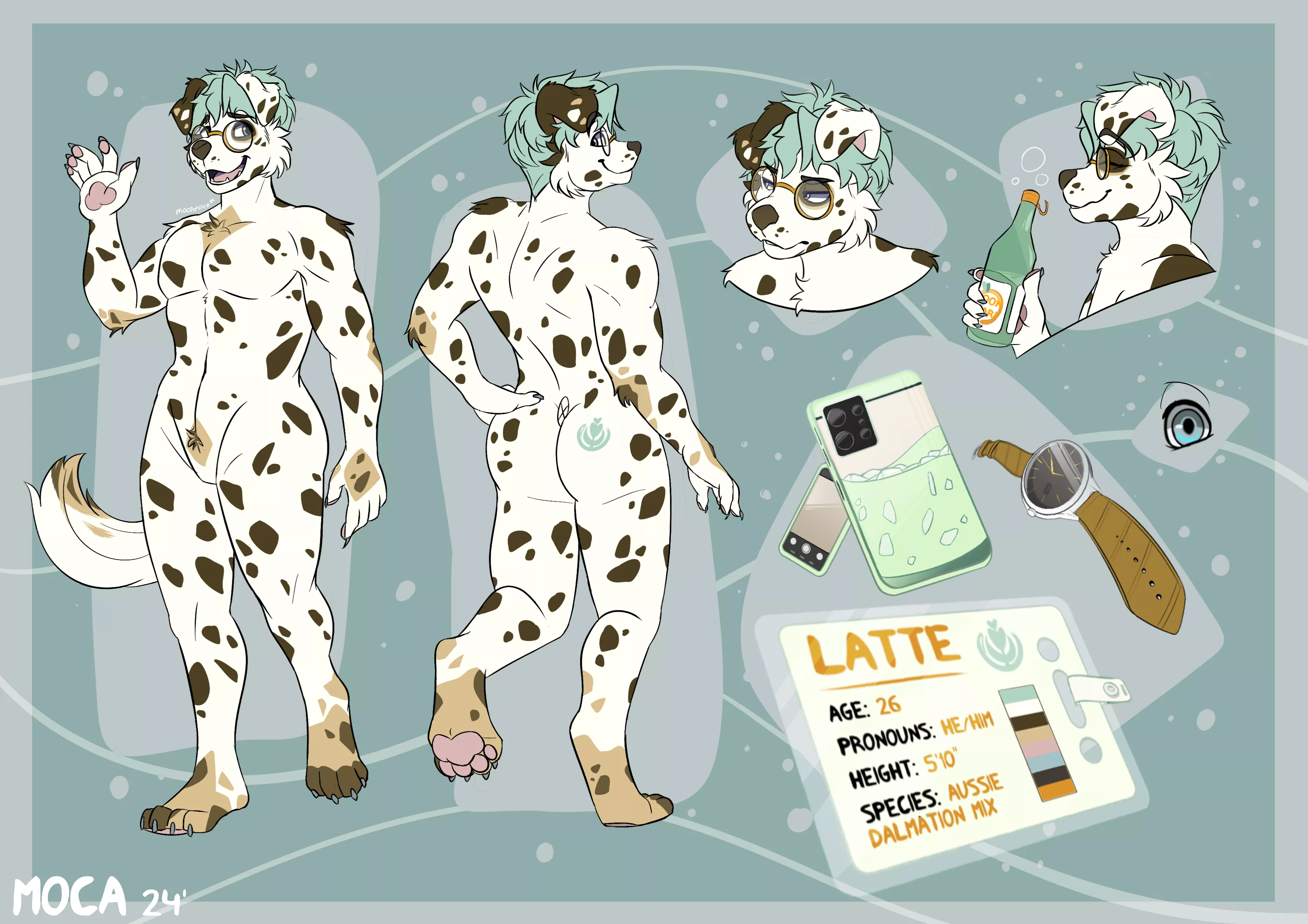 Ref sheet for my new OC Latte (art by me)