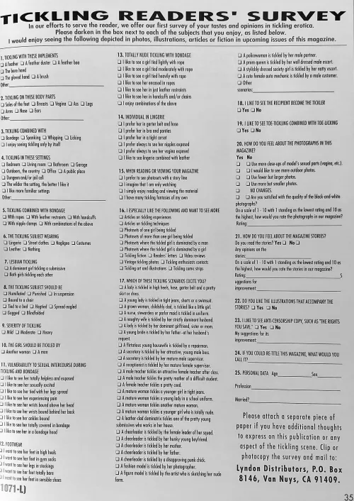 Survey In A Tickle Magazine, Published 1992.