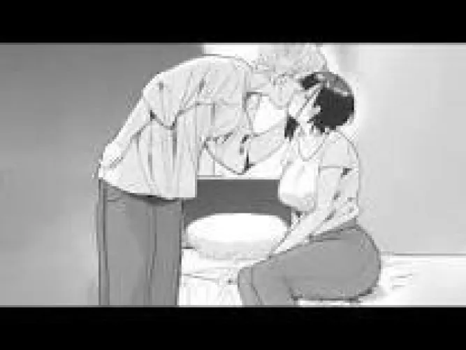 LF Mono source: 1boy, 1girl, dark hair, short hair, white hair, kissing, on bed, bedroom,