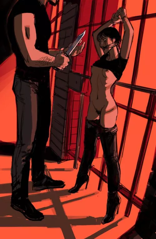 She didn't think she could feel more helpless until her clothes were cut off and the knife point traced over her helpless squirming body.