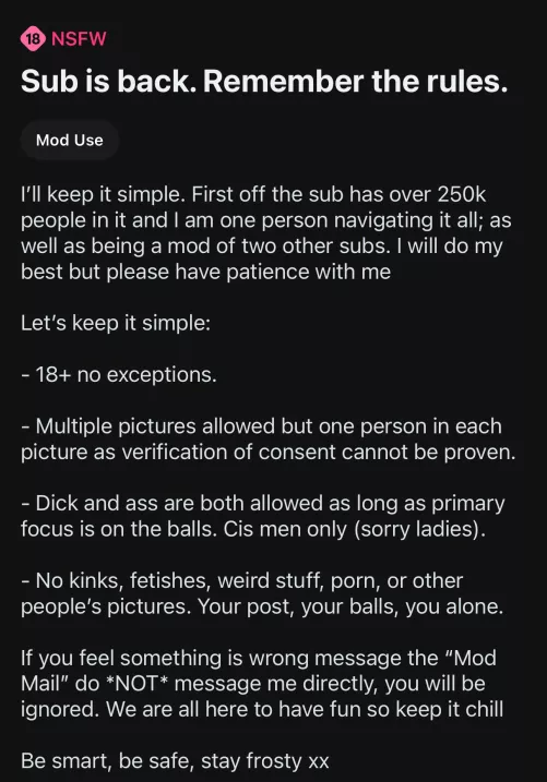 Sub is back. Remember the rules.