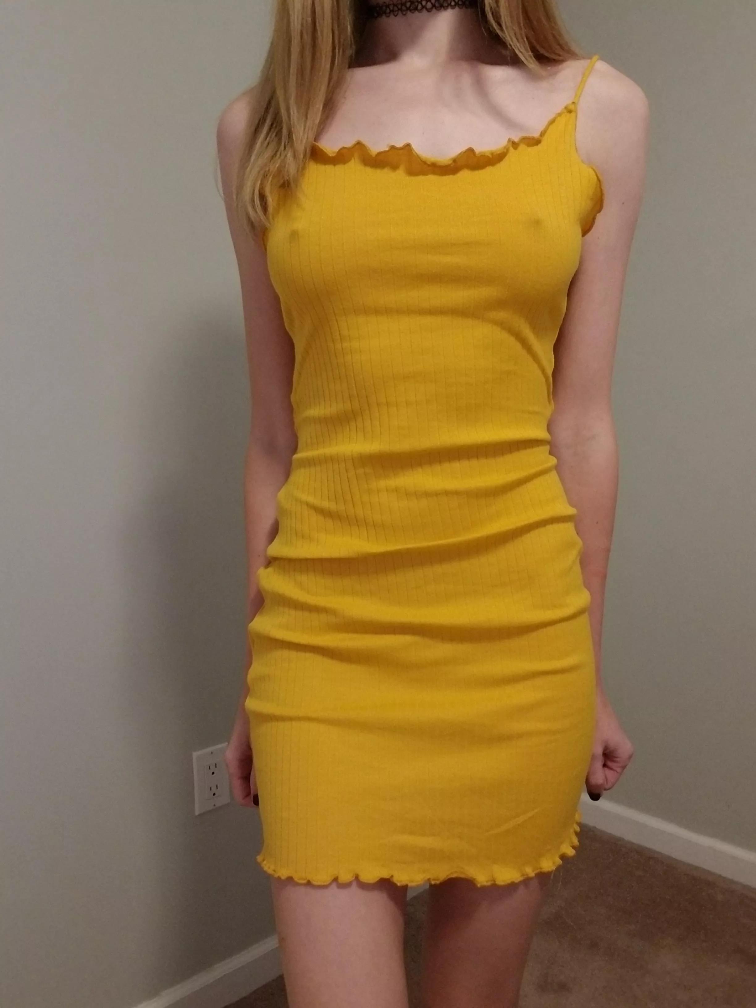 Braless in a sundress 