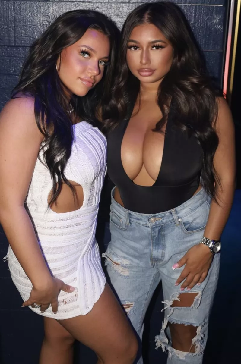 Cleavage nearly swallowing friend 