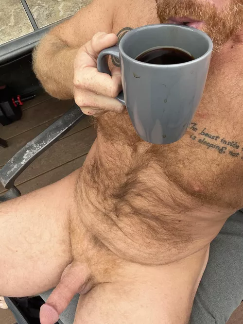 Enjoying my coffee on the deck 😏