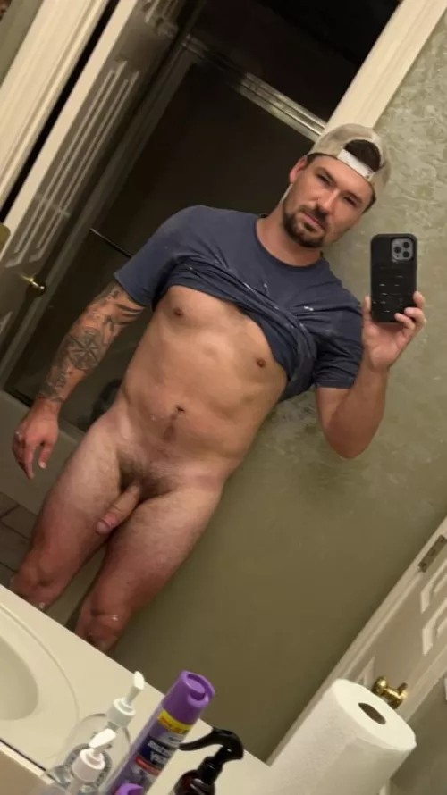 I’m remodeling a shower for an elderly lady and I figured I would pull my dick out in the spare bath room.