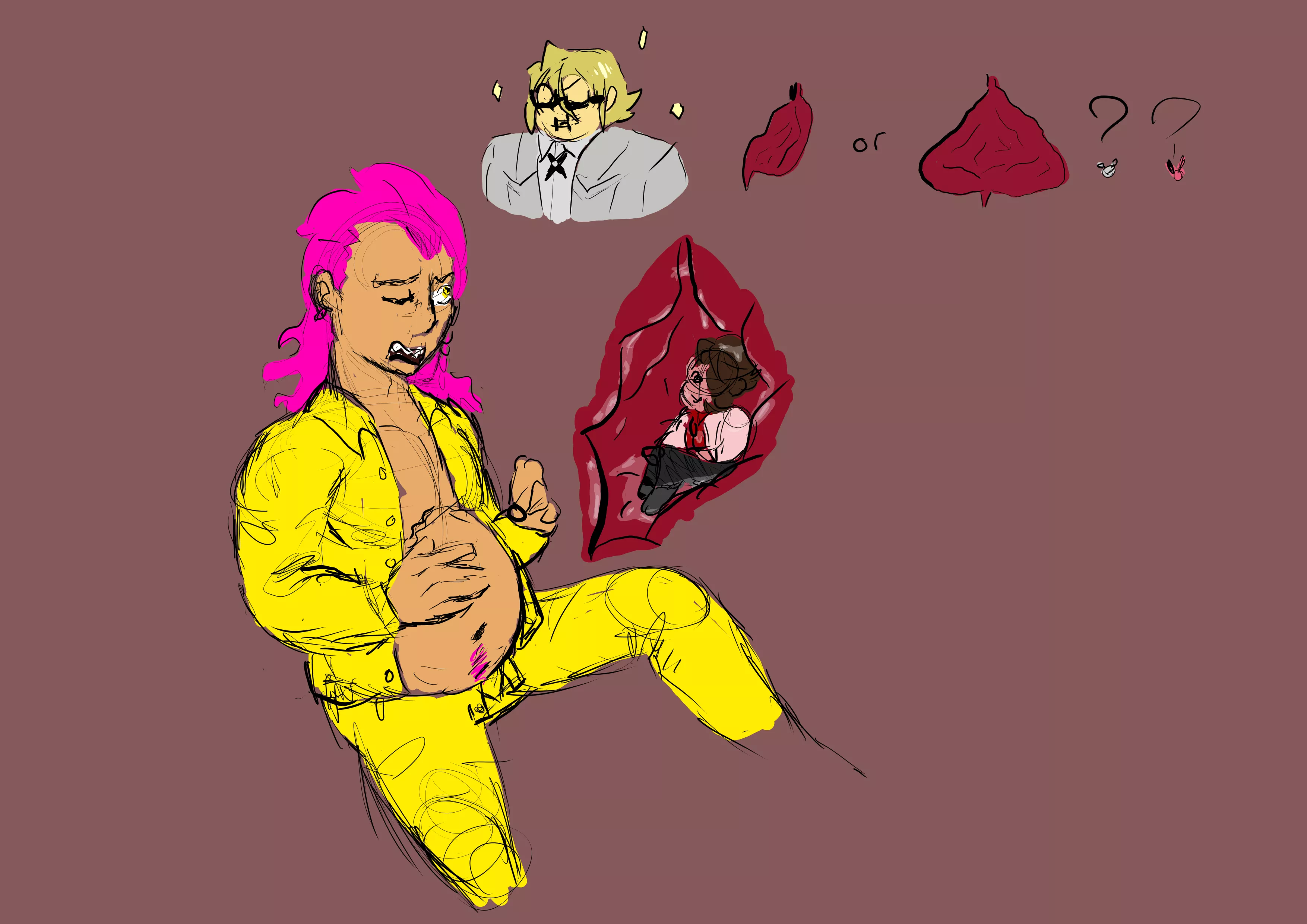 {image} talking about tummies {male Pred/male prey} {Danganronpa} {oral vore} {safe Vore} {art by me, made in Krita}