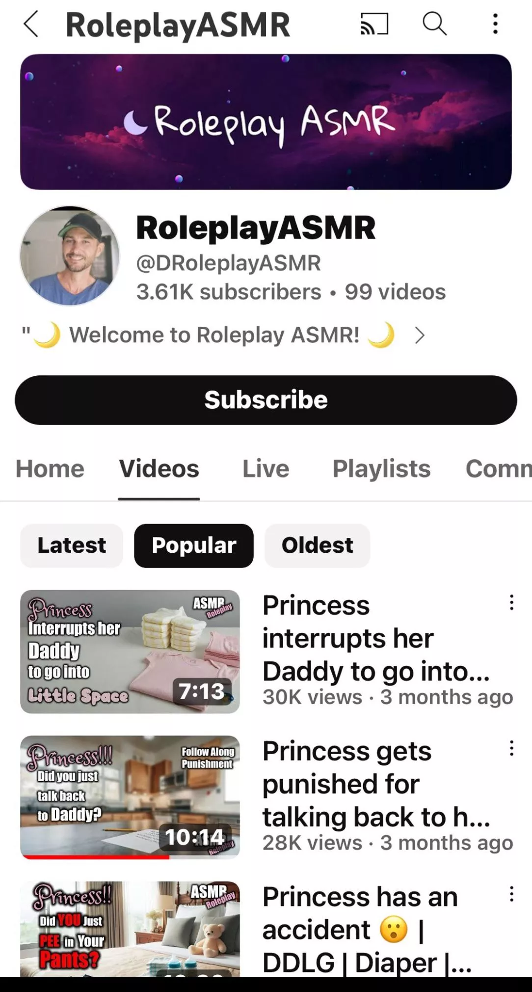 Roleplay ASMR YouTuber that does DD/LG sfw content.