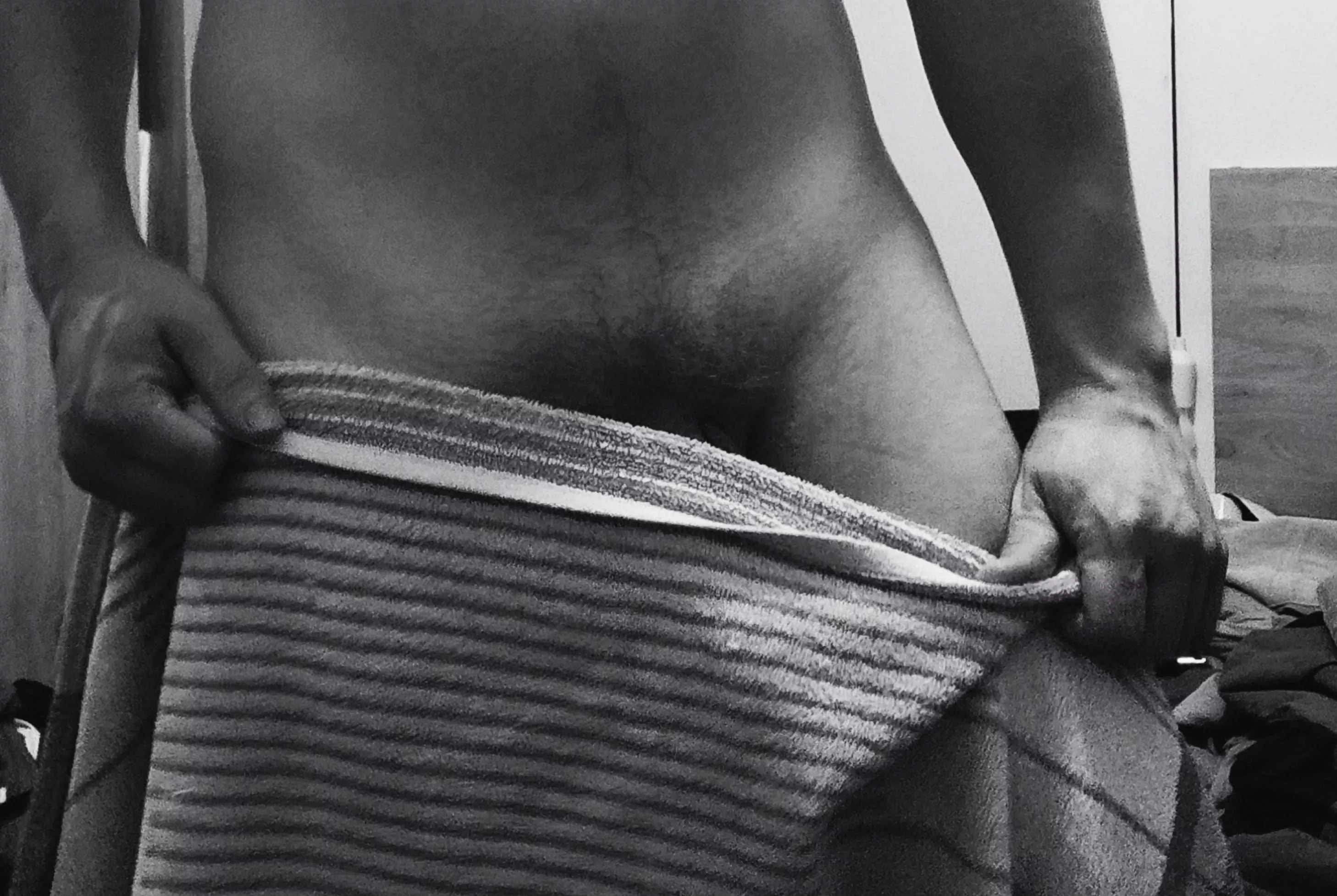 Barely holding my towel 